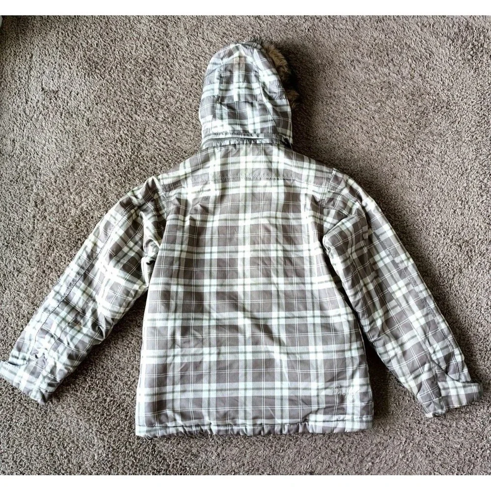 Firefly Winter Insulated Jacket Kids Size 14 Full Zip Fur Lined Hood Plaid